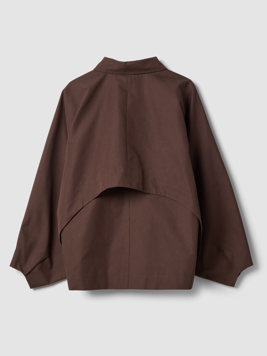 Short brown cotton-blend trench coat with shirt collar_2
