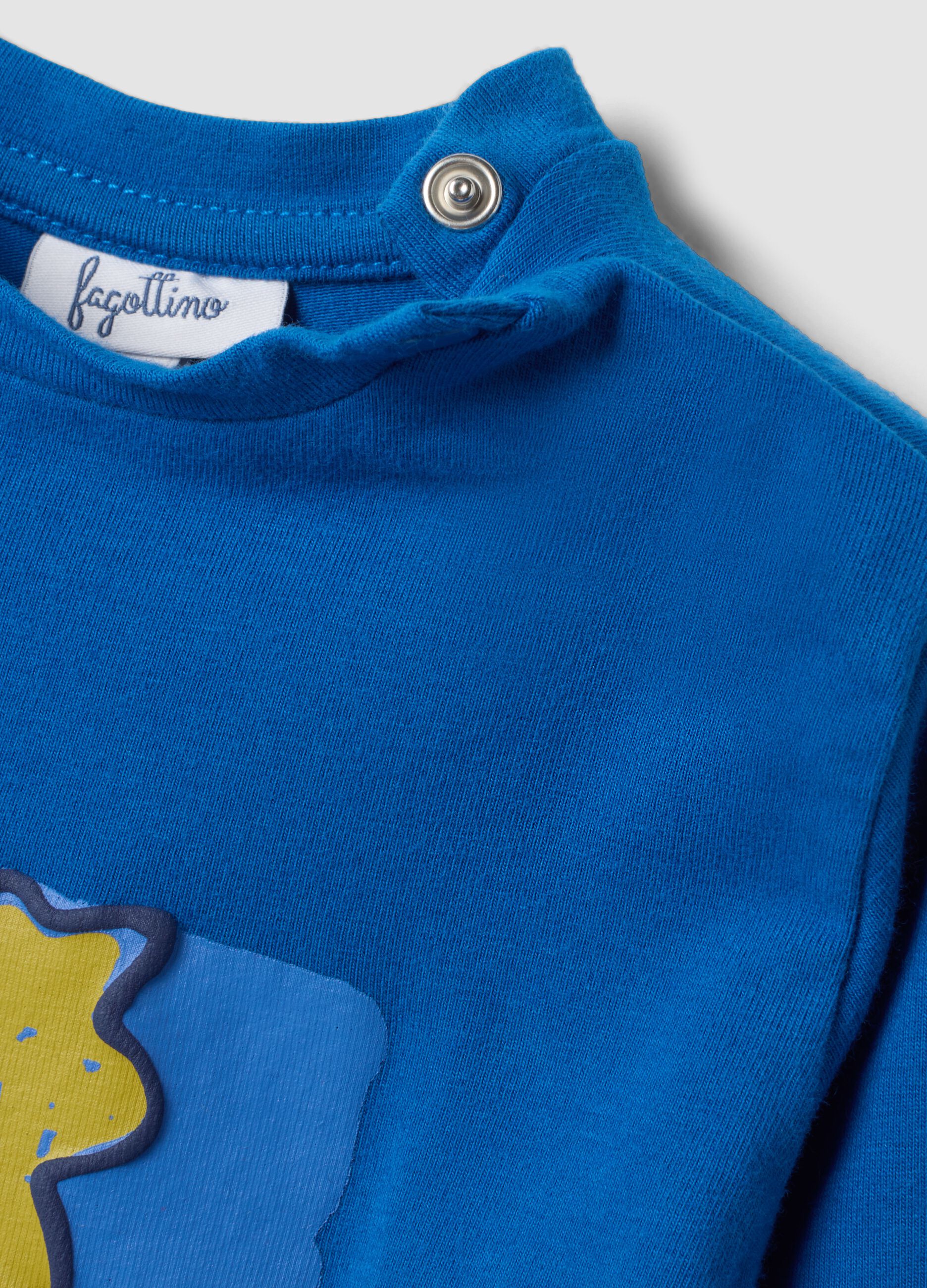 Blue long-sleeve stretch organic cotton crew-neck T-shirt