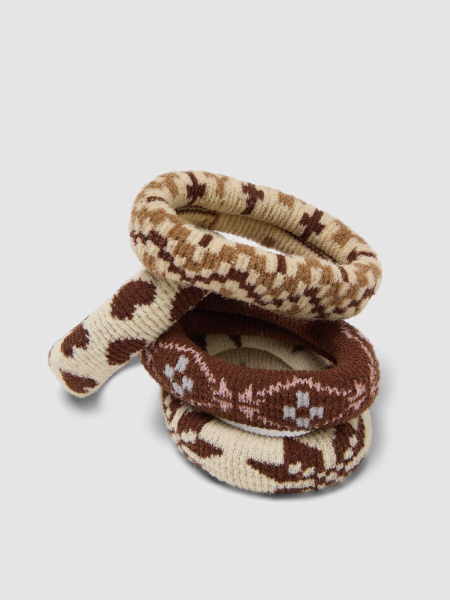 Beige jacquard-pattern hair tie set_2