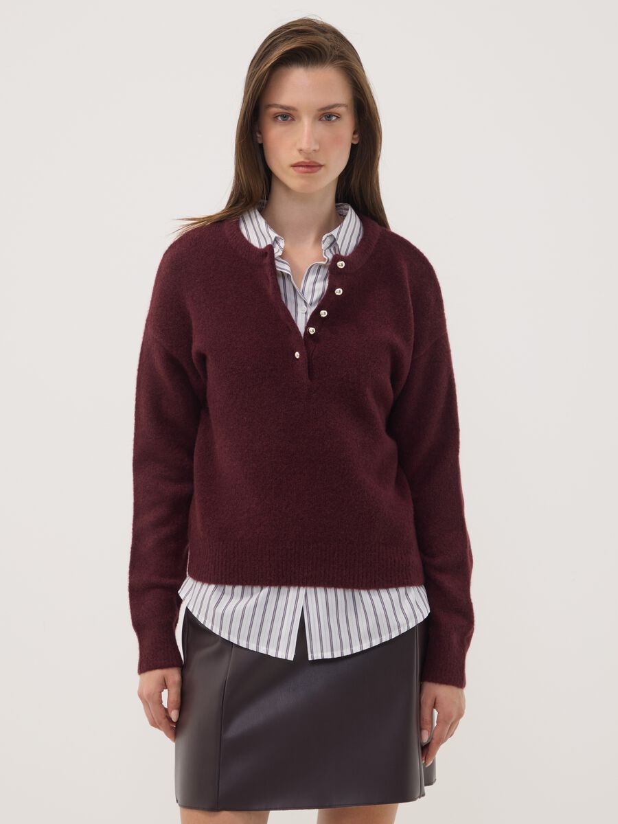 Red stretch wool crew-neck jumper, regular fit_0