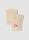 Sand knitted gloves with teddy-effect cuff and embroidery_0