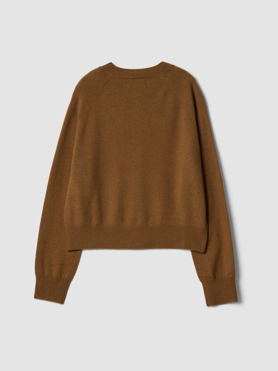 Brown pure wool crew-neck cardigan, regular fit_2