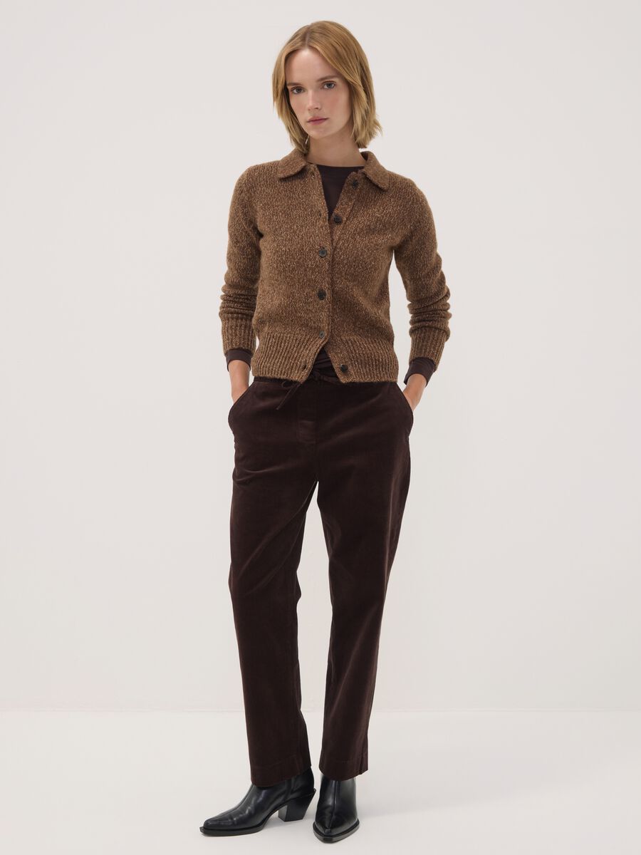 Brown ribbed stretch-cotton trousers with elasticated waistband_0