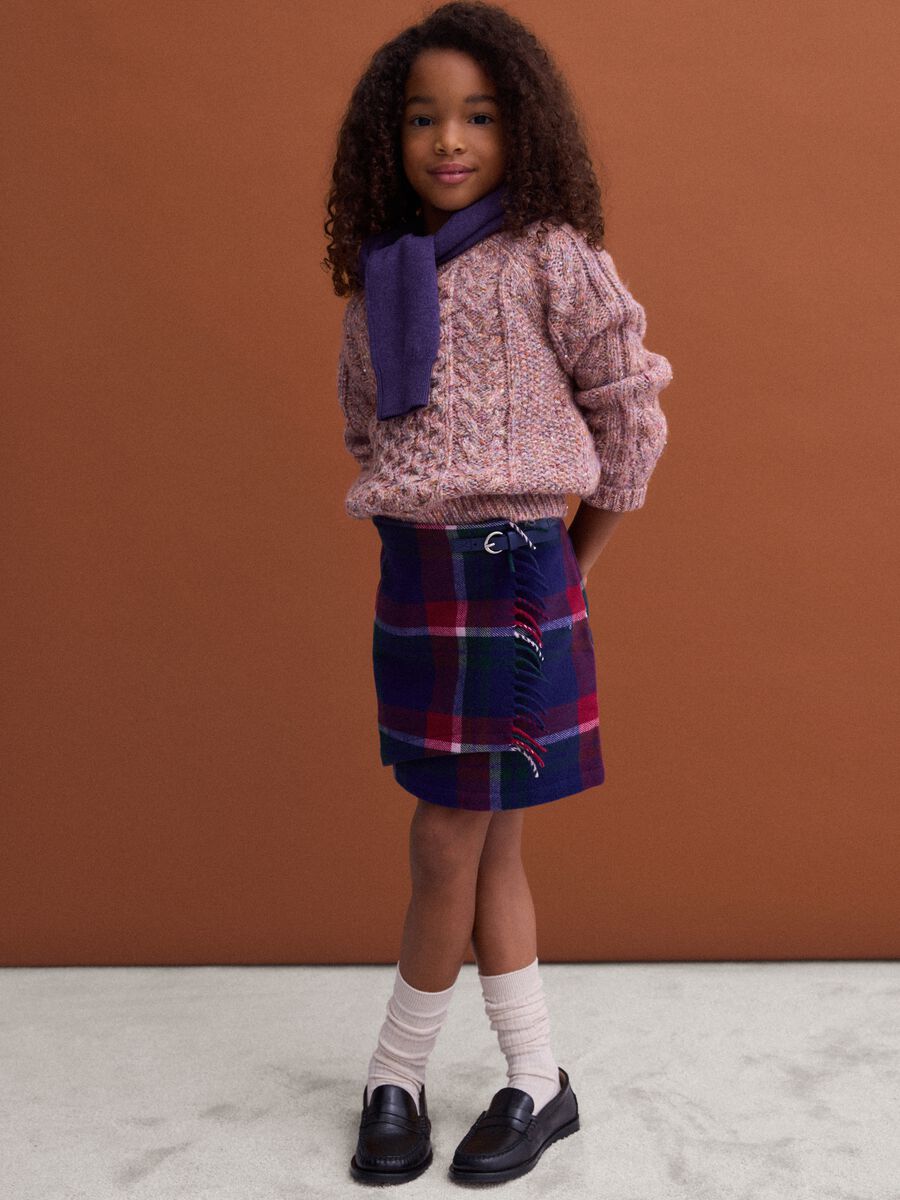 Regular-fit tartan check skirt in a wool and viscose blend_0