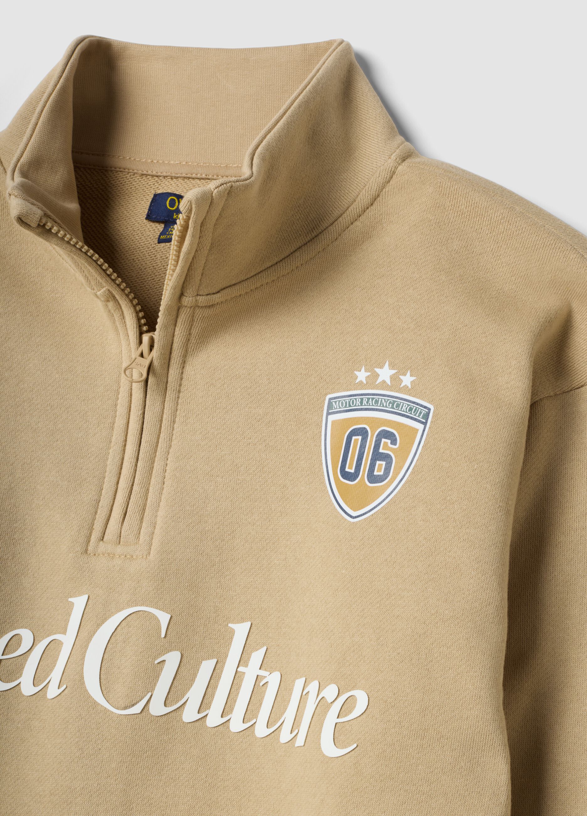 Half-zip beige in puro cotone relaxed fit
