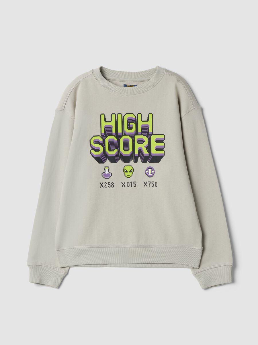 Grey 100% cotton gaming-print crew-neck sweatshirt_3