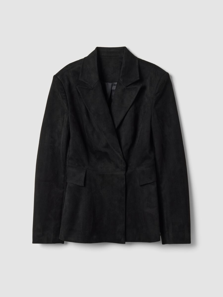 Black Faux Suede Blazer_0