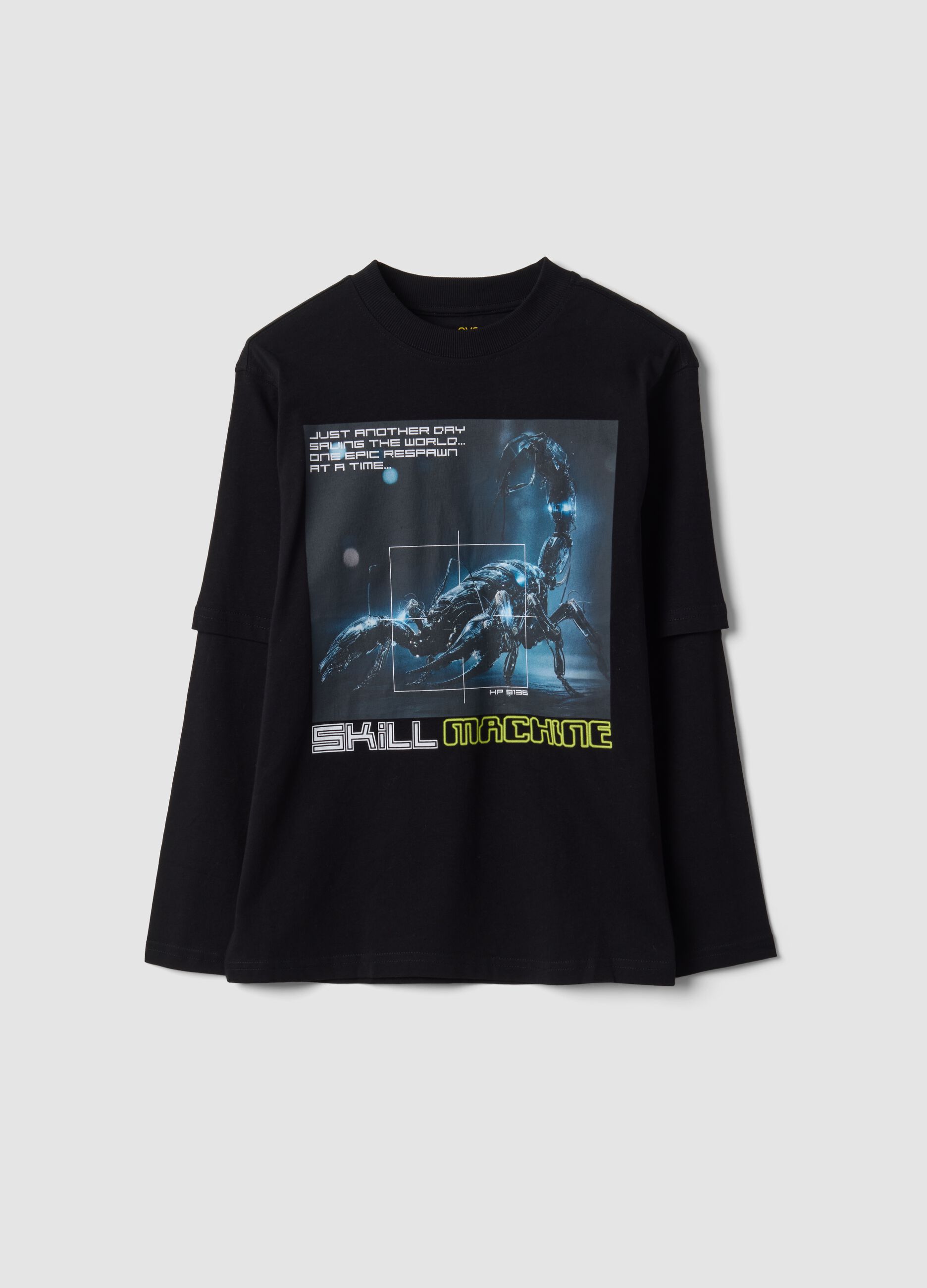 Black pure cotton crew-neck T-shirt with print
