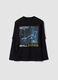 Black pure cotton crew-neck T-shirt with print_3