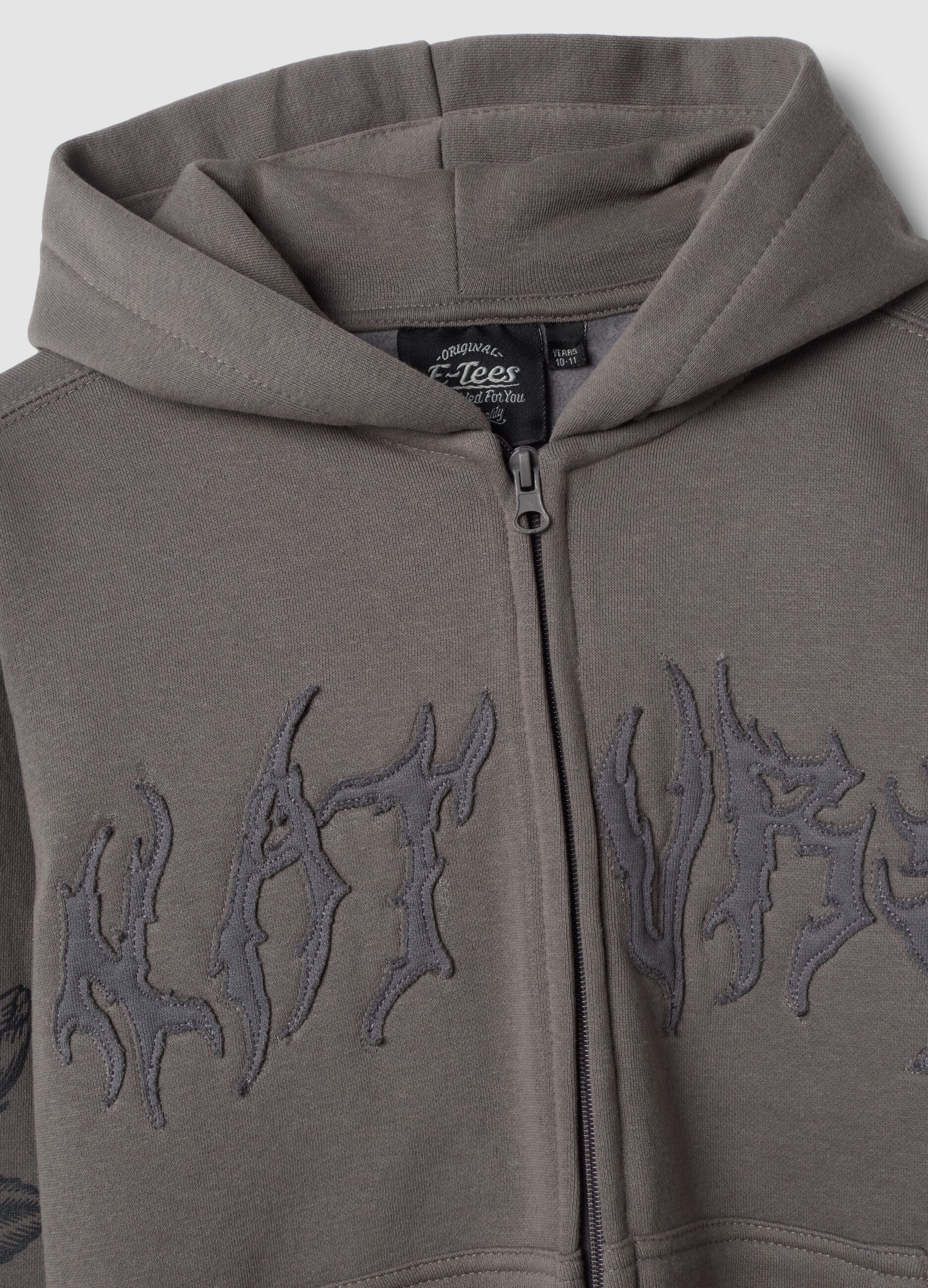Dark grey cotton-blend hooded sweatshirt with embossed embroidery