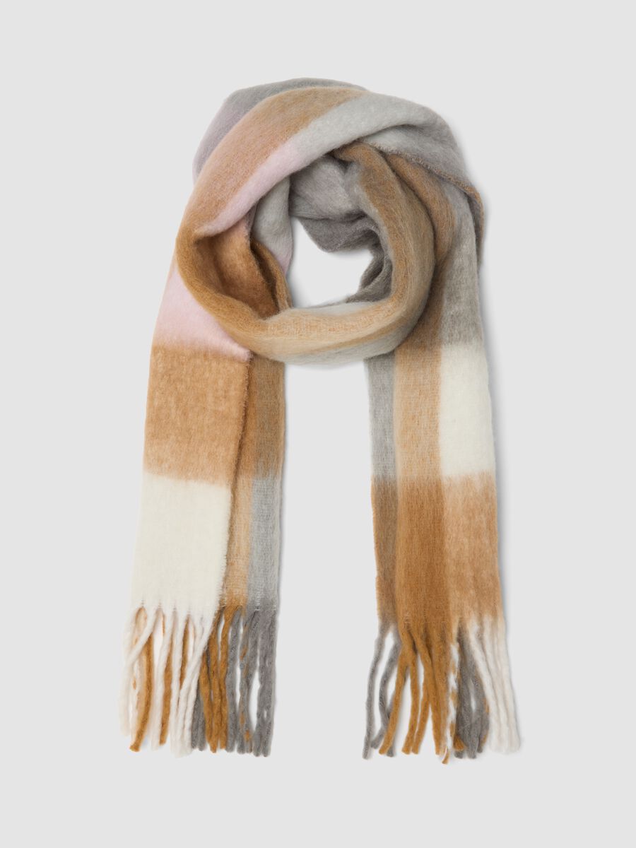 Grey wool and alpaca blend scarf with fringes_0