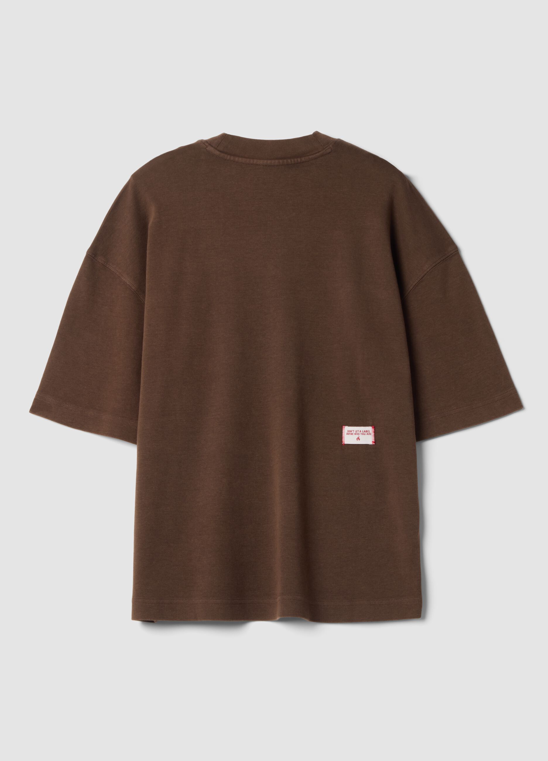 Brown crew-neck pure cotton T-shirt in a boxy fit