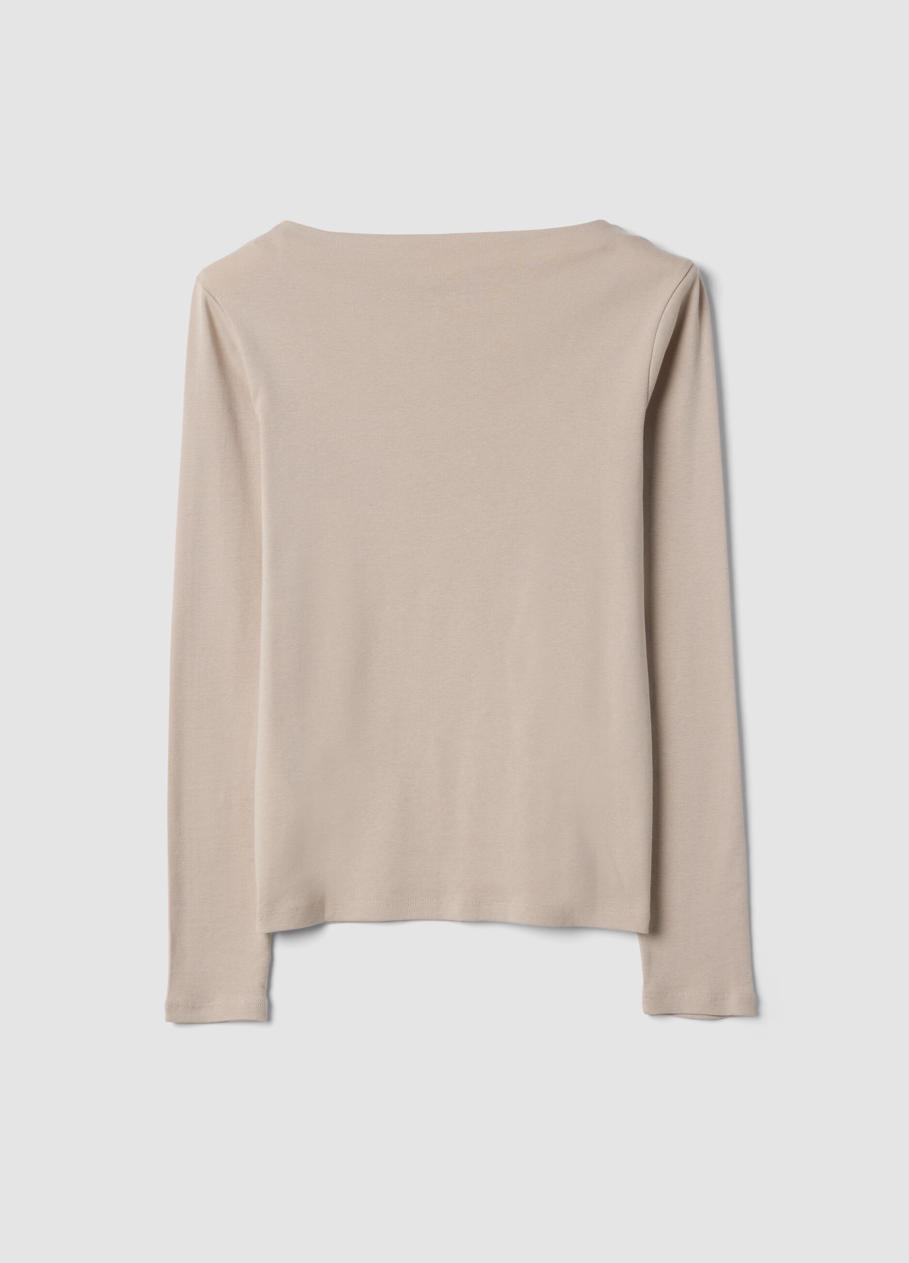 Beige pure cotton crew-neck T-shirt