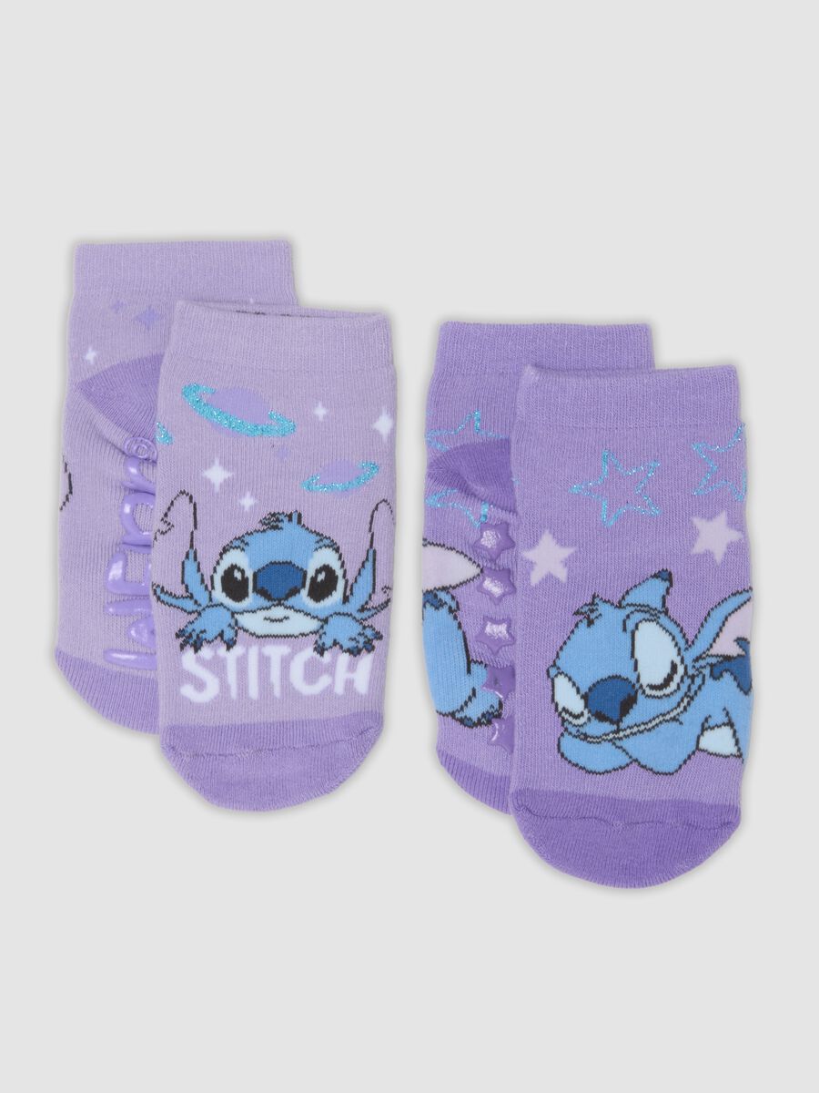 2-pack purple non-slip organic stretch cotton socks with Stitch_0