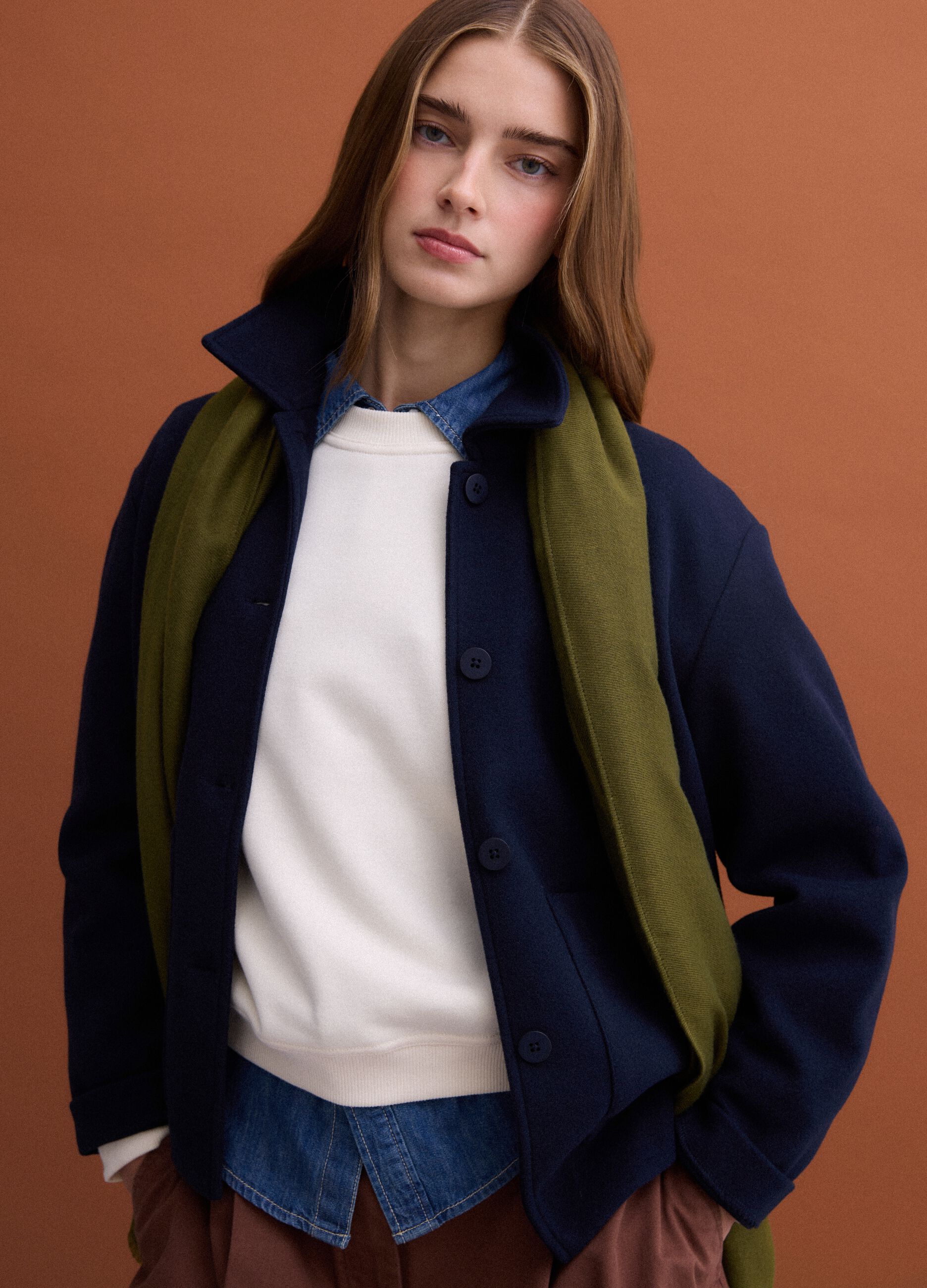 Navy blue viscose-blend jacket with crew neck, regular fit