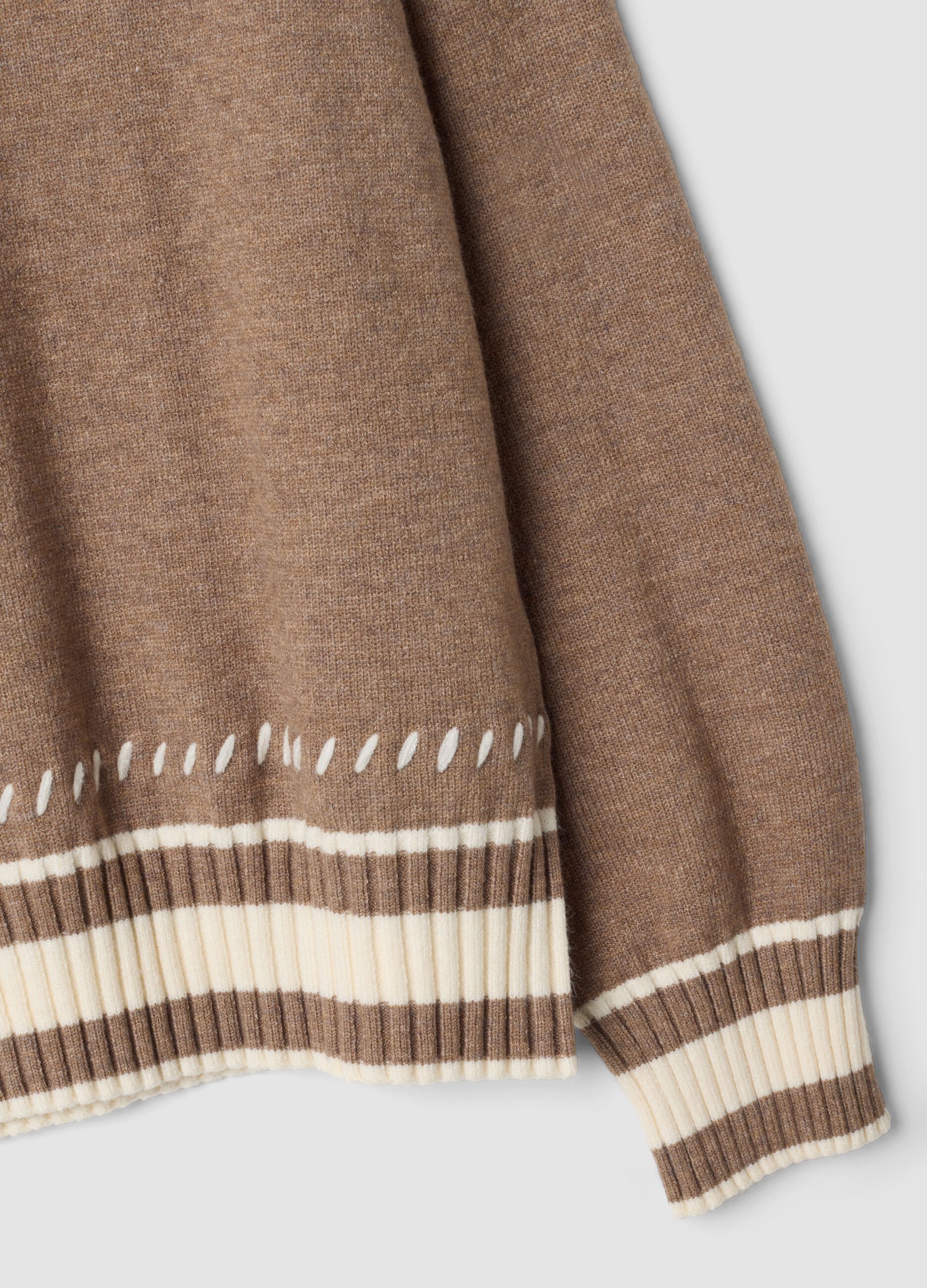 Brown viscose-blend jumper with striped trims, regular fit