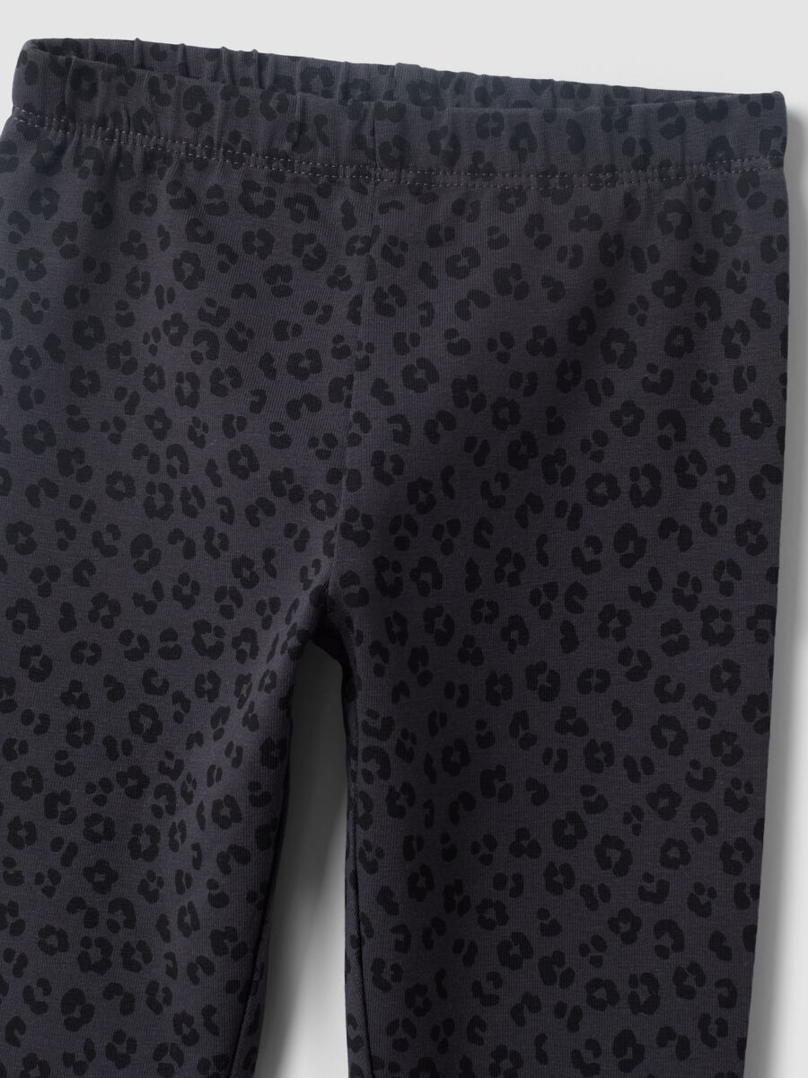 Black organic cotton-blend leggings with animal print for baby girl_3