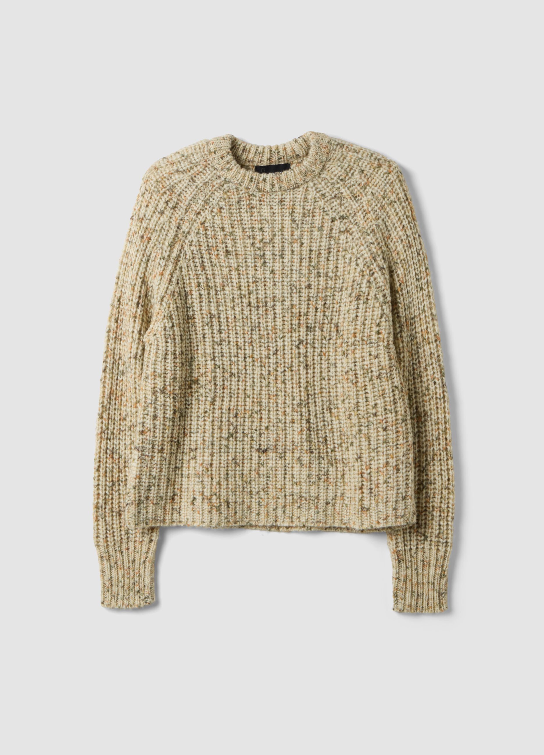 Maglia girocollo ecr&ugrave; in misto lana verde salvia arancione