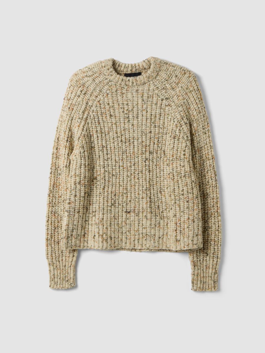 Ecru wool-blend crew-neck jumper with pattern, oversized fit_0