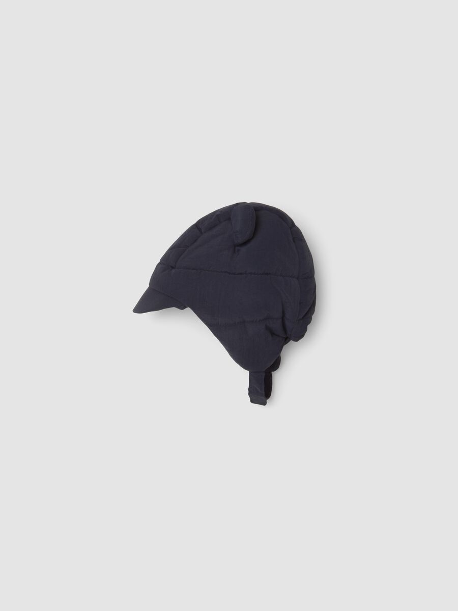 Padded midnight-blue hat with peak and ear flaps_0