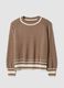 Brown viscose-blend jumper with striped trims, regular fit_0