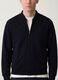 Navy full-zip sweatshirt in stretch piqu&eacute; with ribbed collar_2