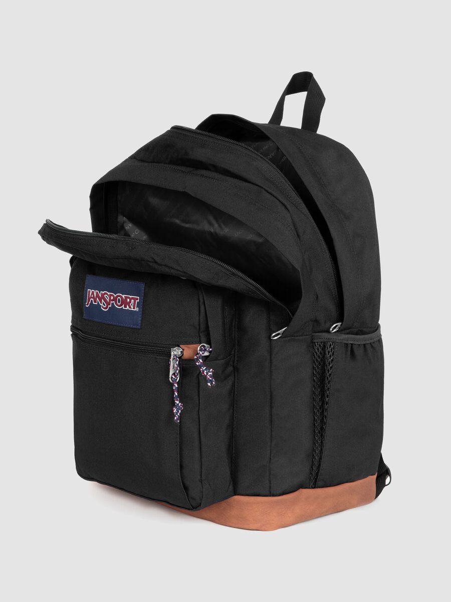 Black backpack with brown base and external pockets_2