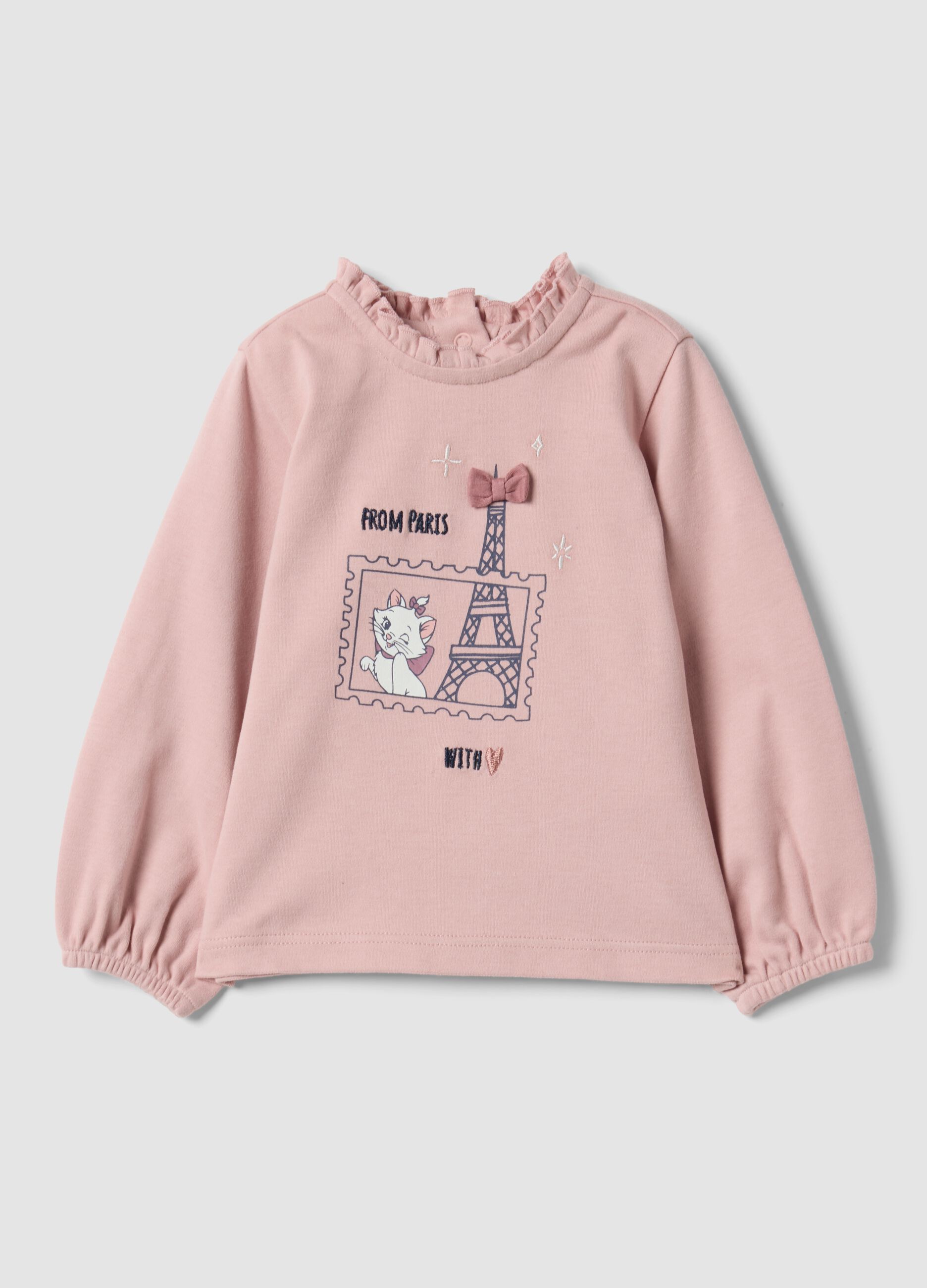 Pink organic cotton T-shirt with The Aristocats print for baby girl