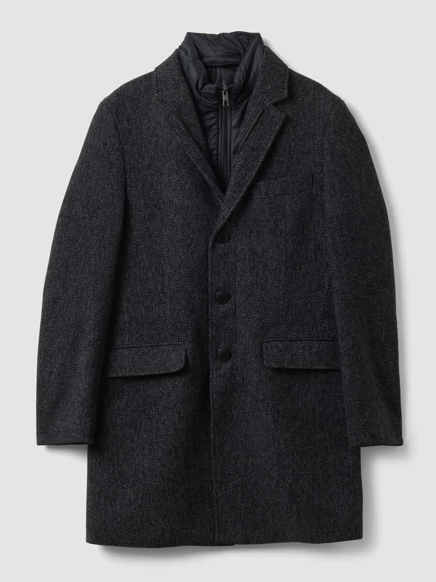 Grey padded wool and viscose blend coat, regular fit_0