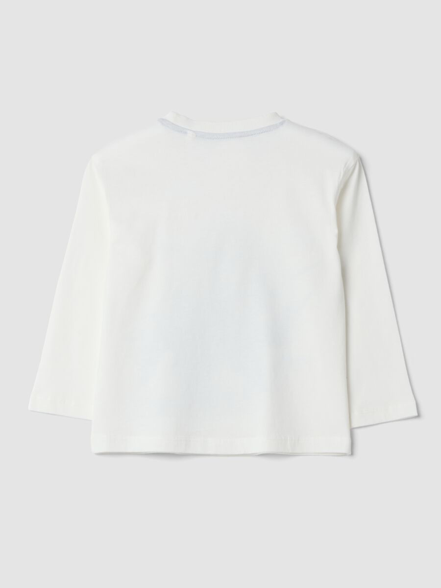 White crew-neck T-shirt in pure organic cotton with dinosaur print_1