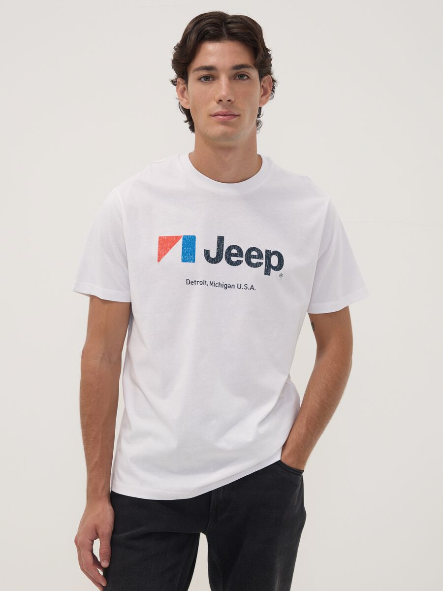 تيشيرت أبيض من قطن خالص بياقة دائرية مع طبعة Jeep_0