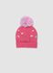 Cappello rosa in maglia con pon pon e ricami_1