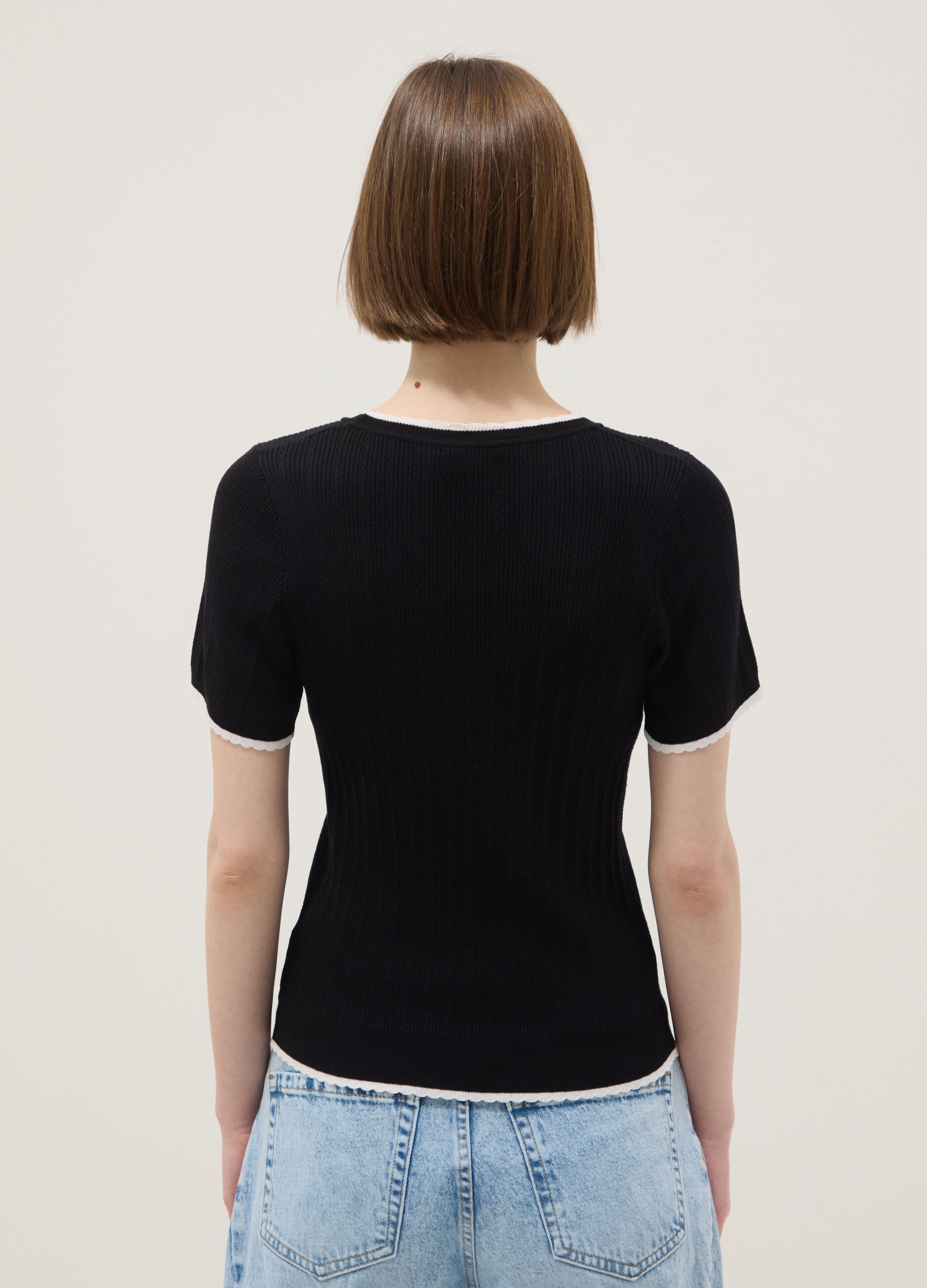 Black viscose blend t-shirt regular fit with cut-out details