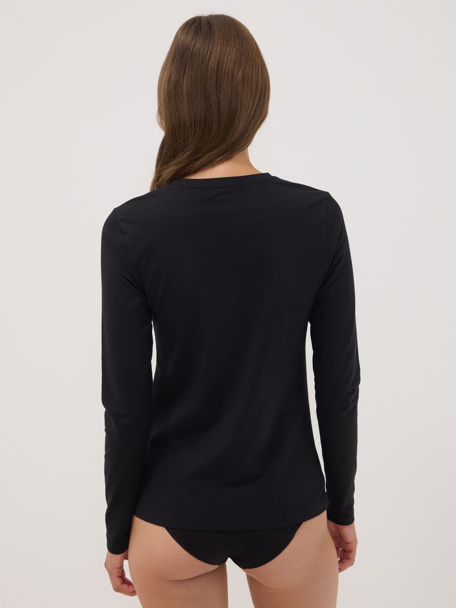 Black stretch organic cotton crew-neck top_3