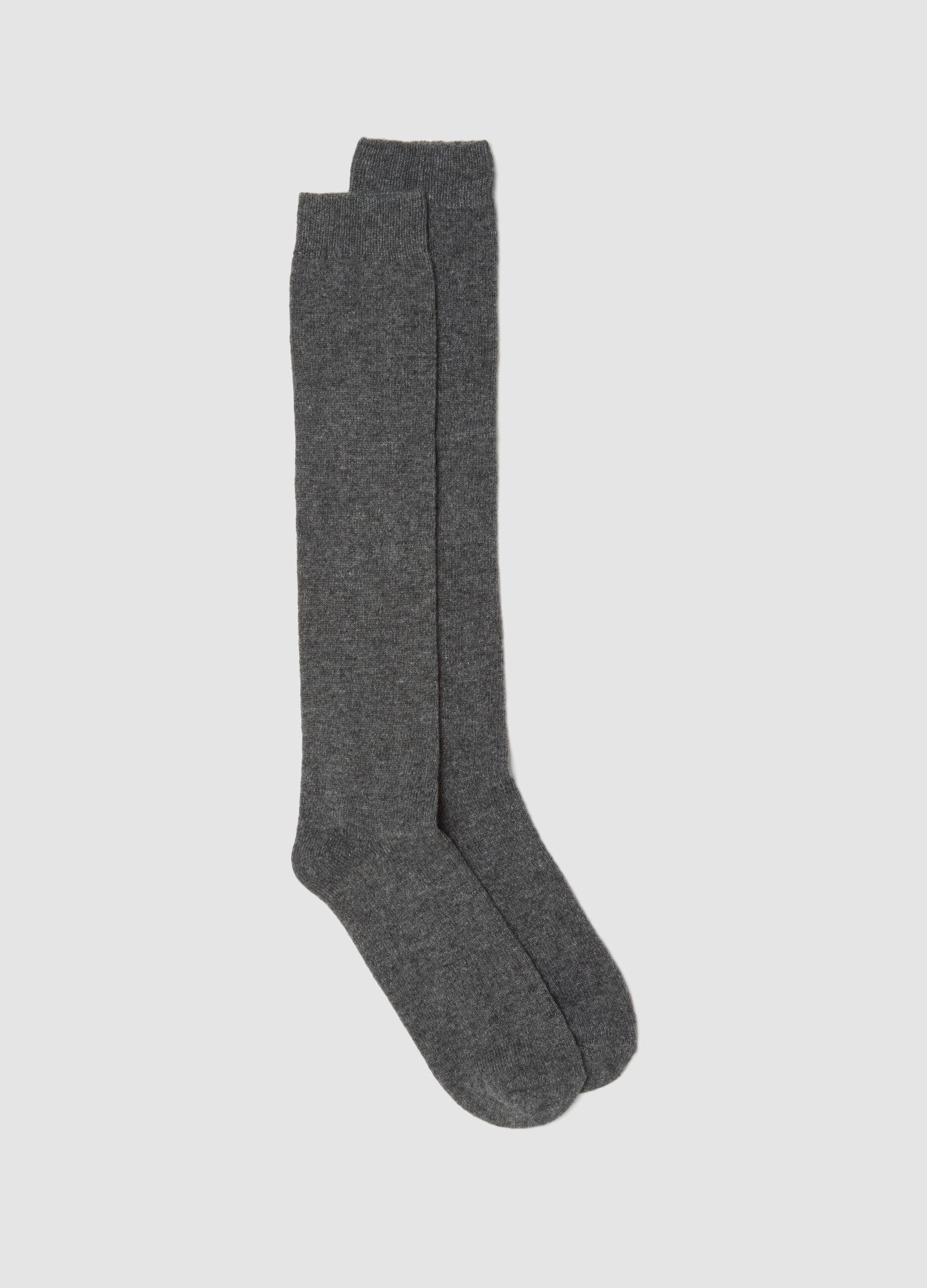 Grey melange long socks in wool, viscose and stretch cashmere