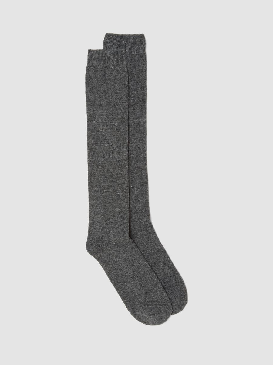 Grey melange long socks in wool, viscose and stretch cashmere_0