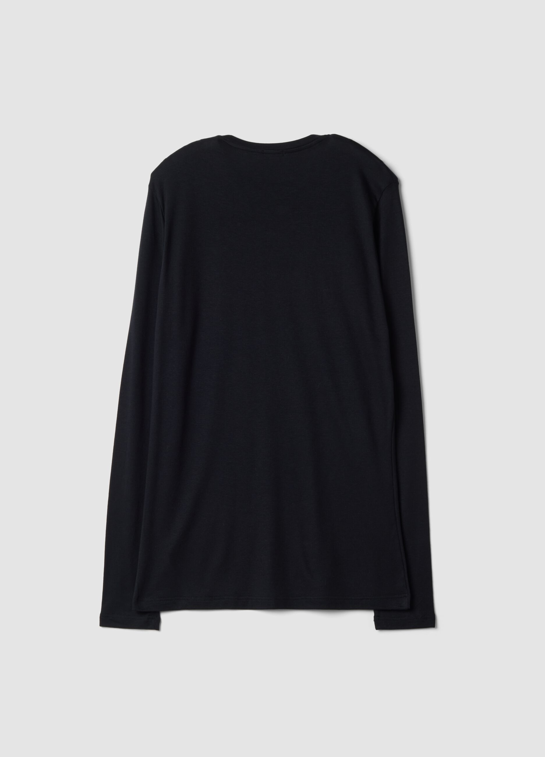 Black crew-neck T-shirt in stretch modal and cashmere, regular fit