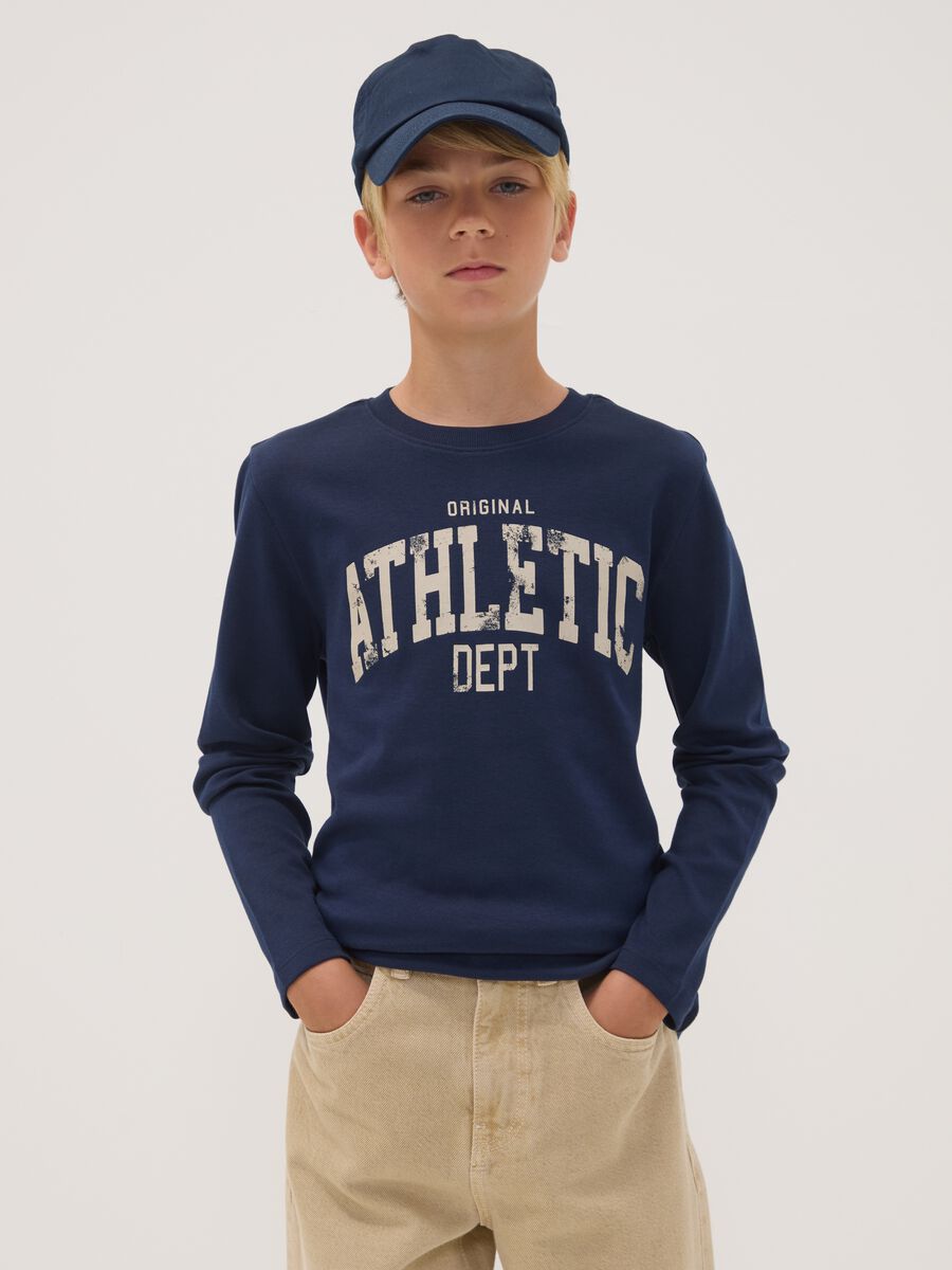 Blue organic cotton crew-neck T-shirt_0