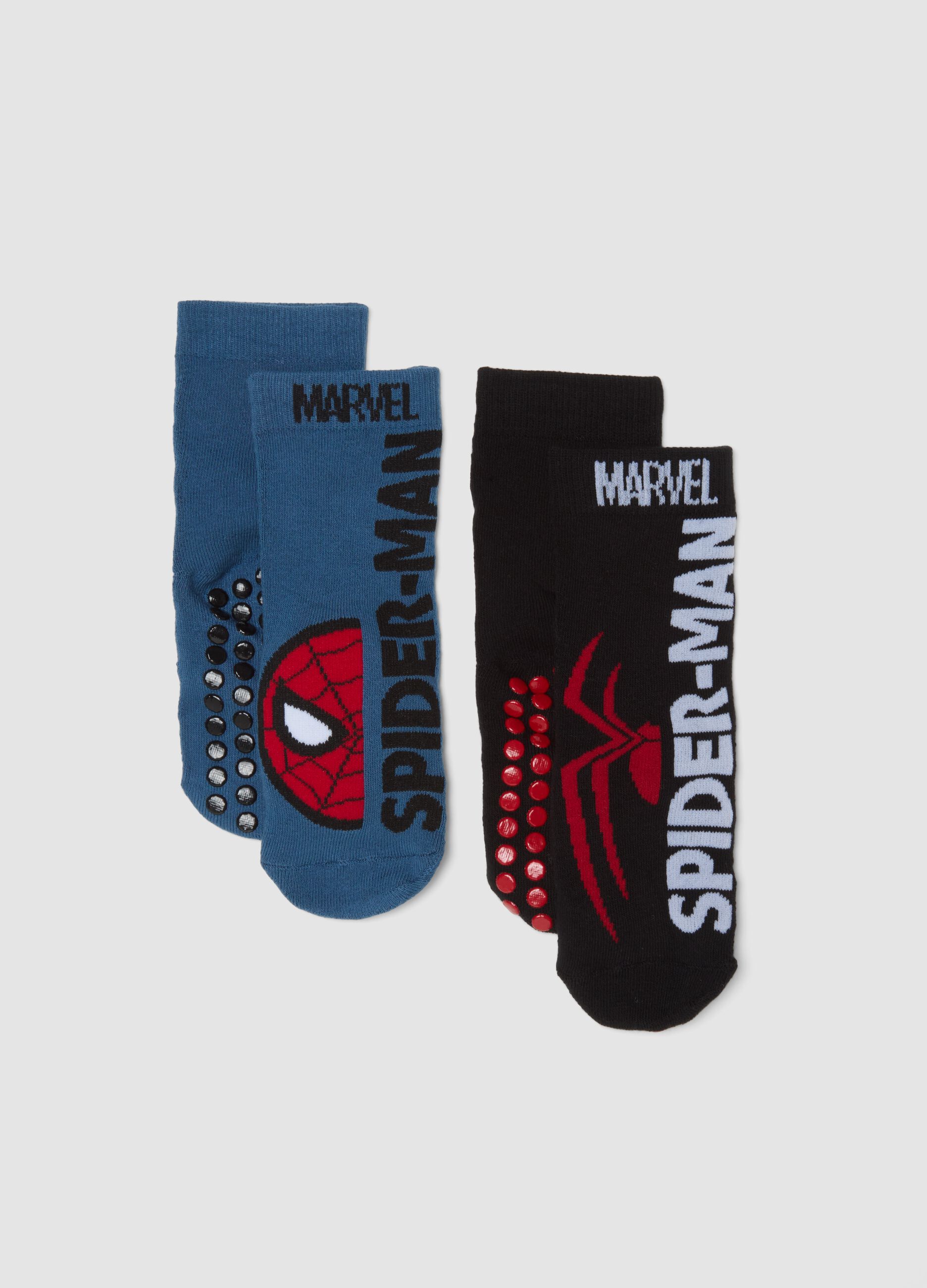 2-pack of blue non-slip Marvel Spider-Man socks in organic stretch cotton