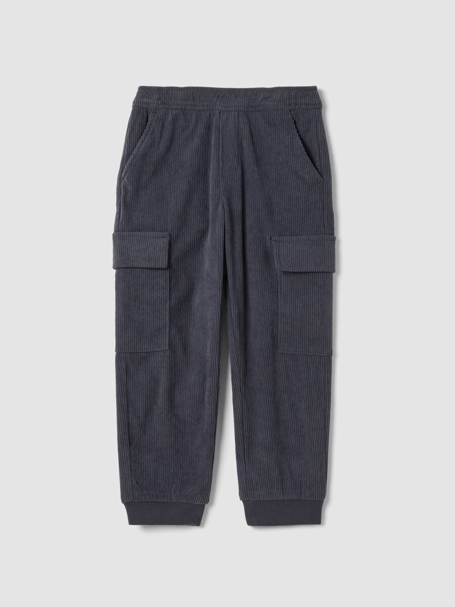 Grey ribbed cargo trousers, comfort fit_0