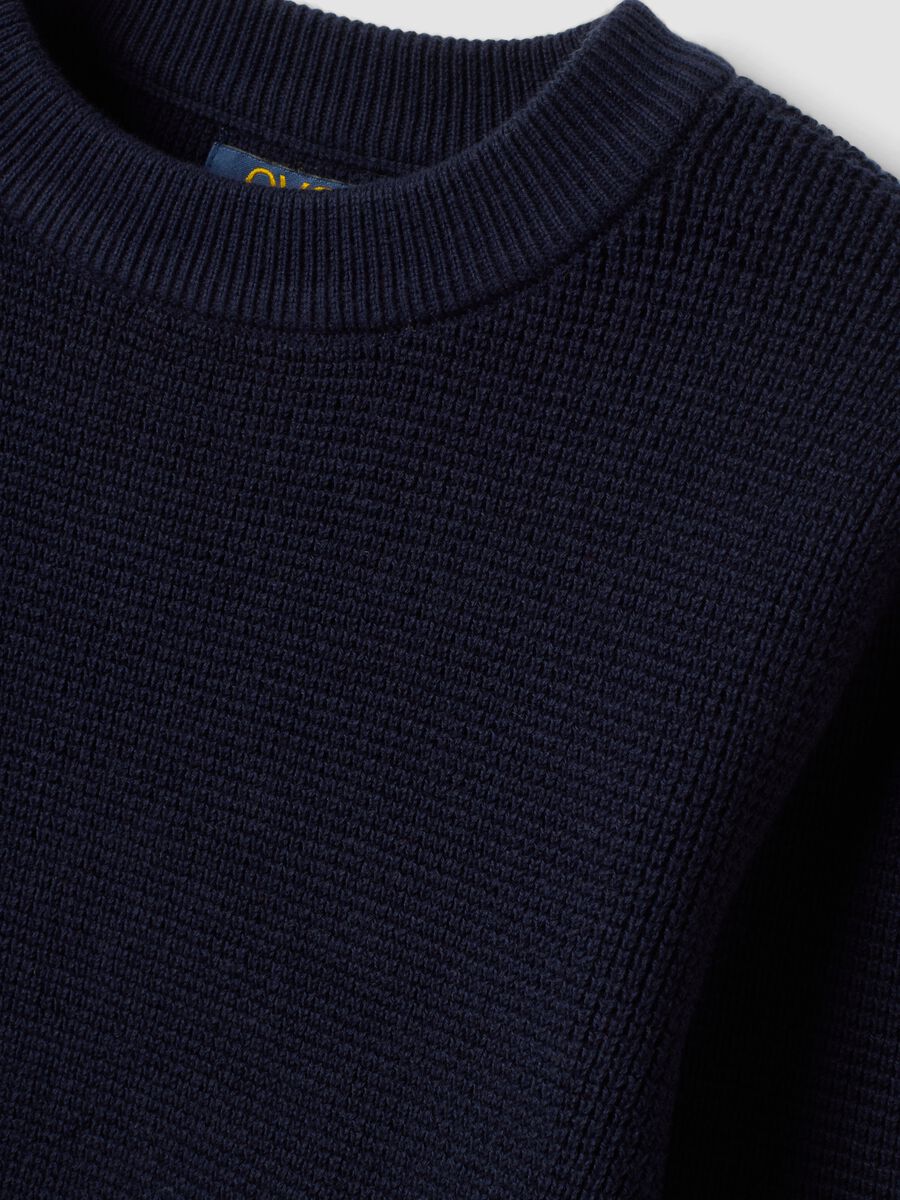 Blue cotton-blend crew-neck knitted jumper_2