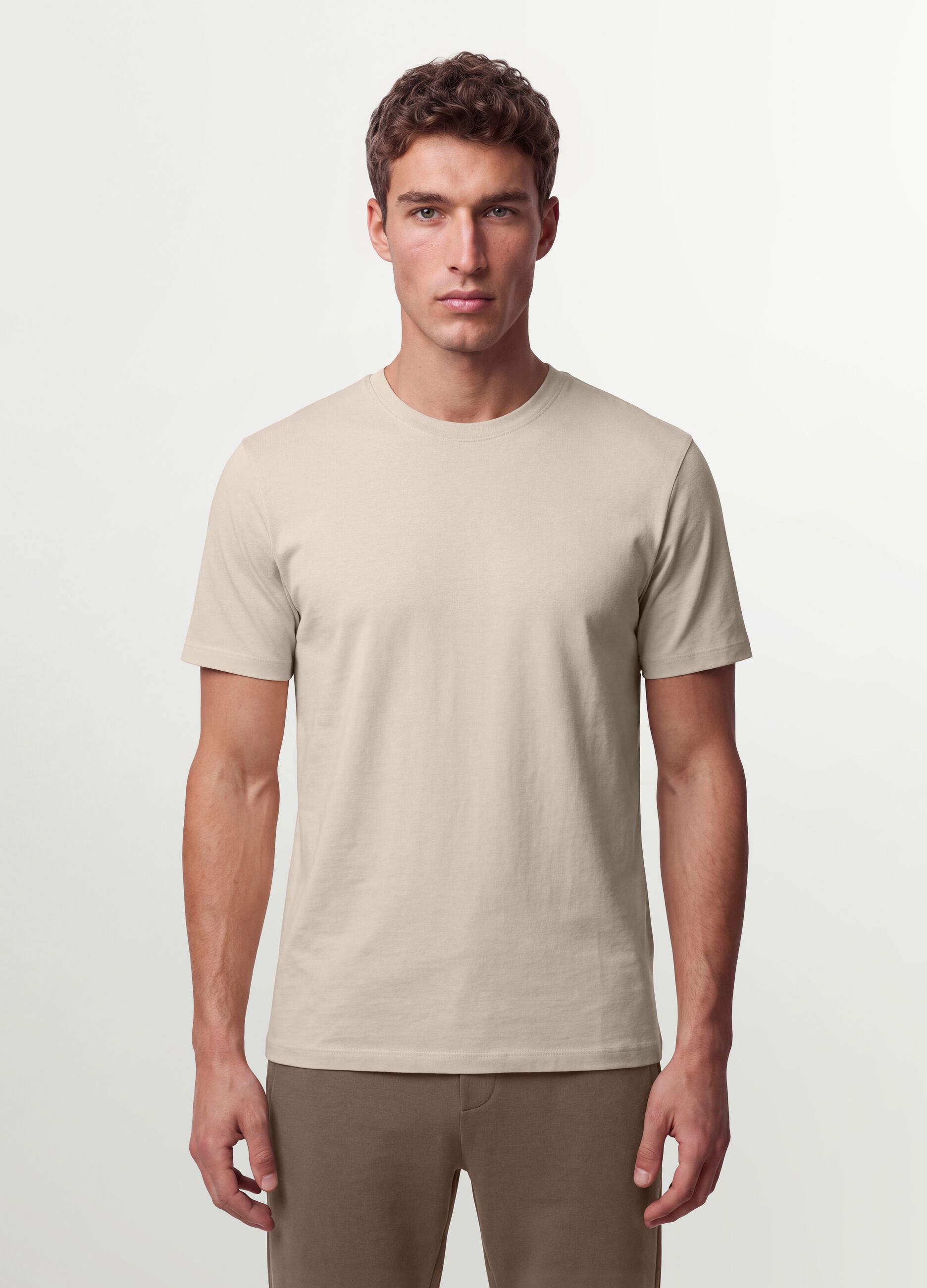 Beige organic cotton jersey T-shirt, regular fit