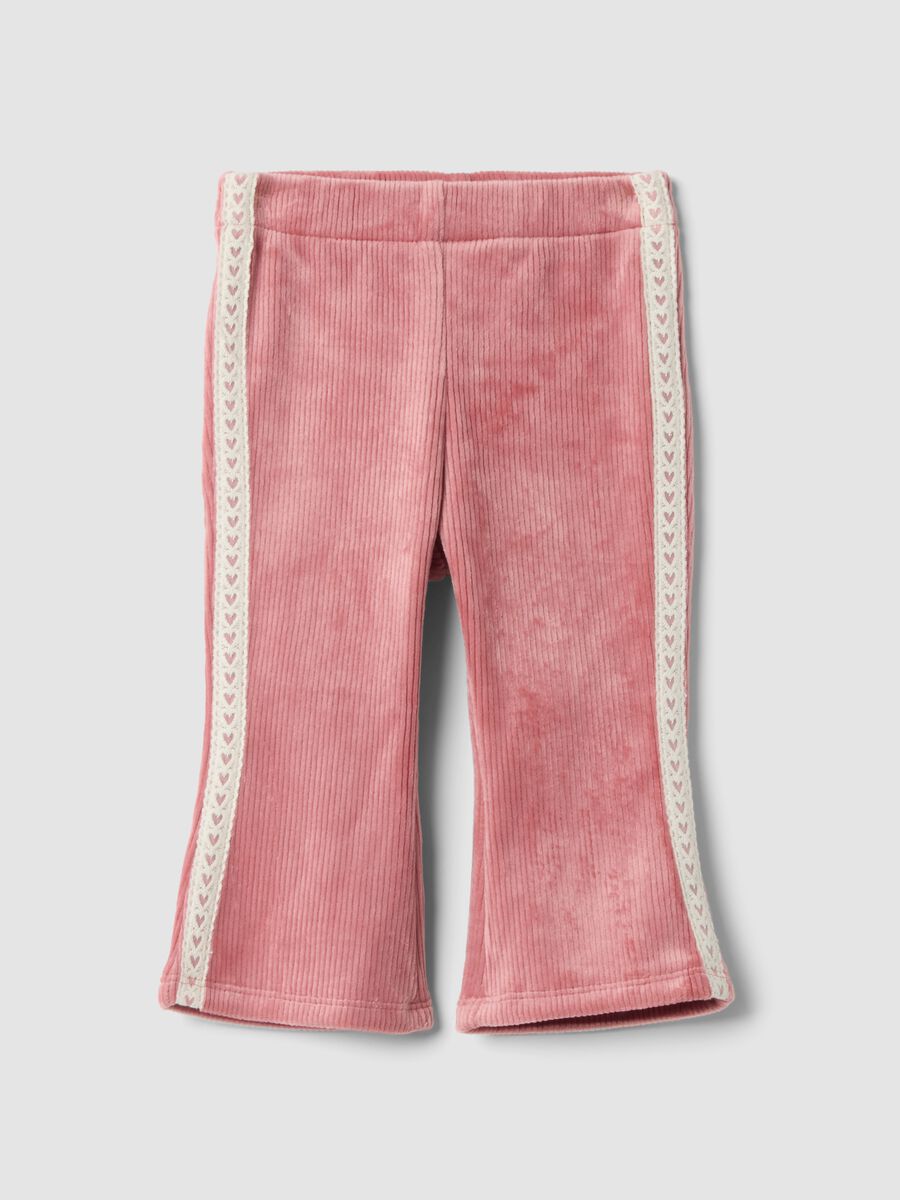 Pink ribbed stretch flared trousers_0