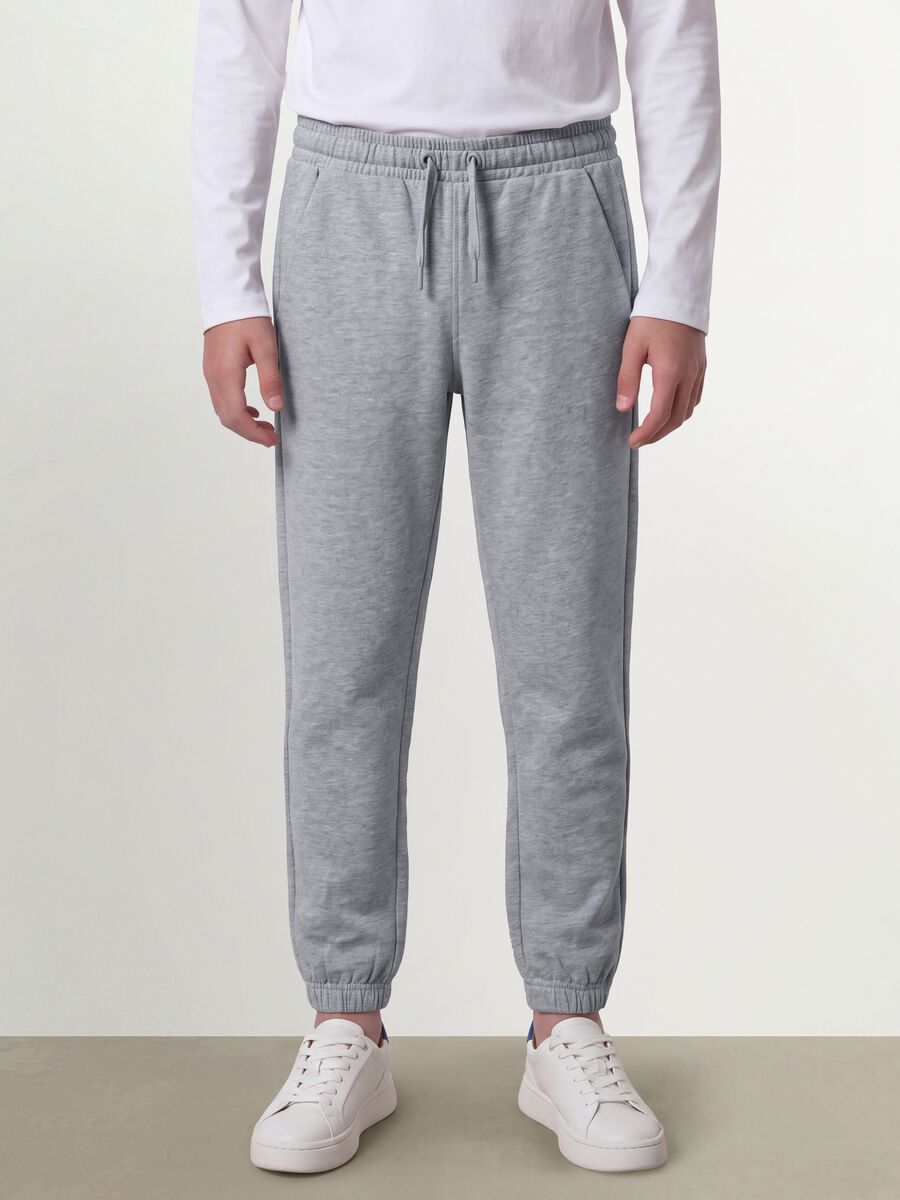 Grey joggers in pure organic cotton with drawstring for boys_1