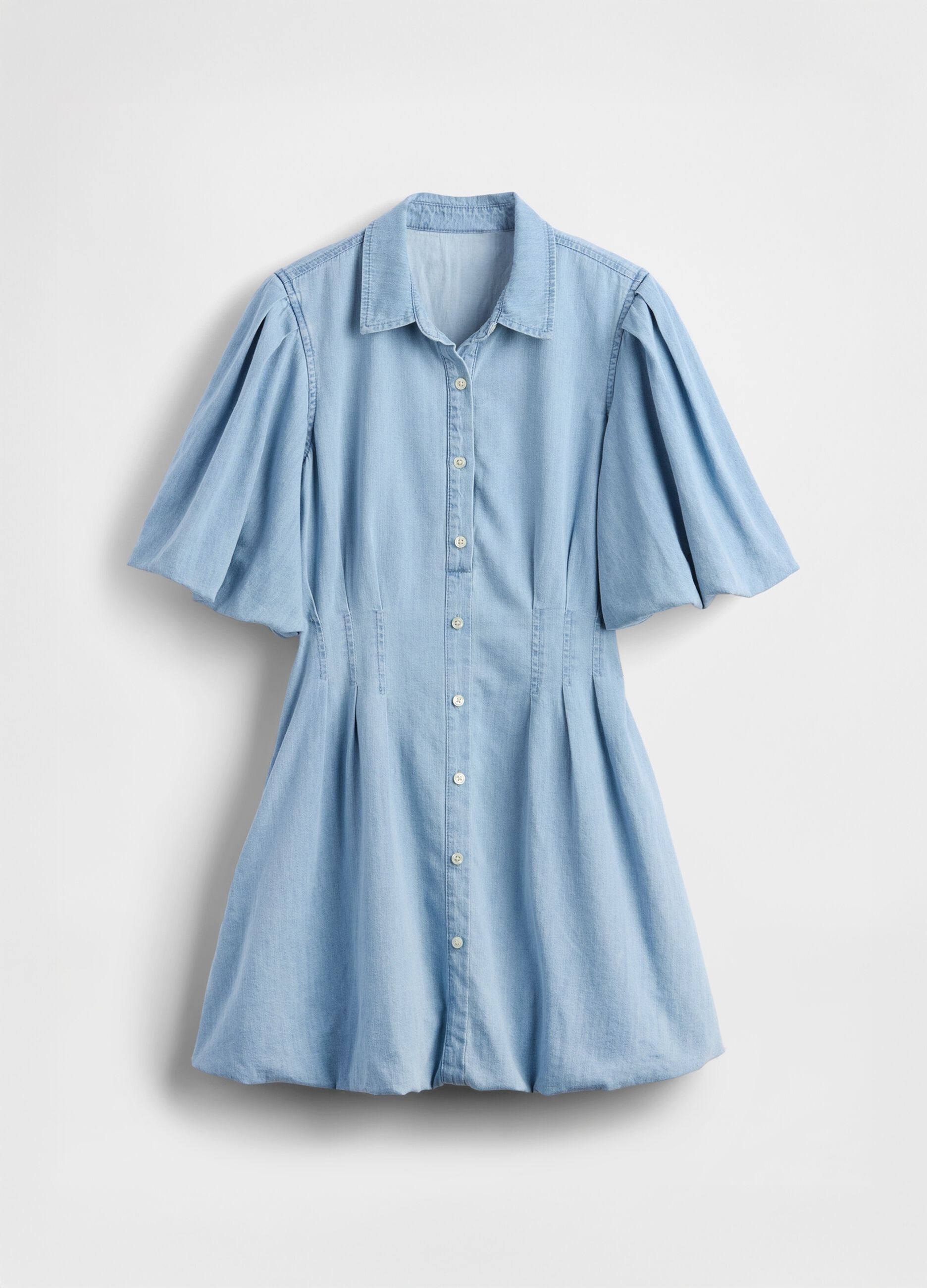 Blue cotton dress with puff sleeves