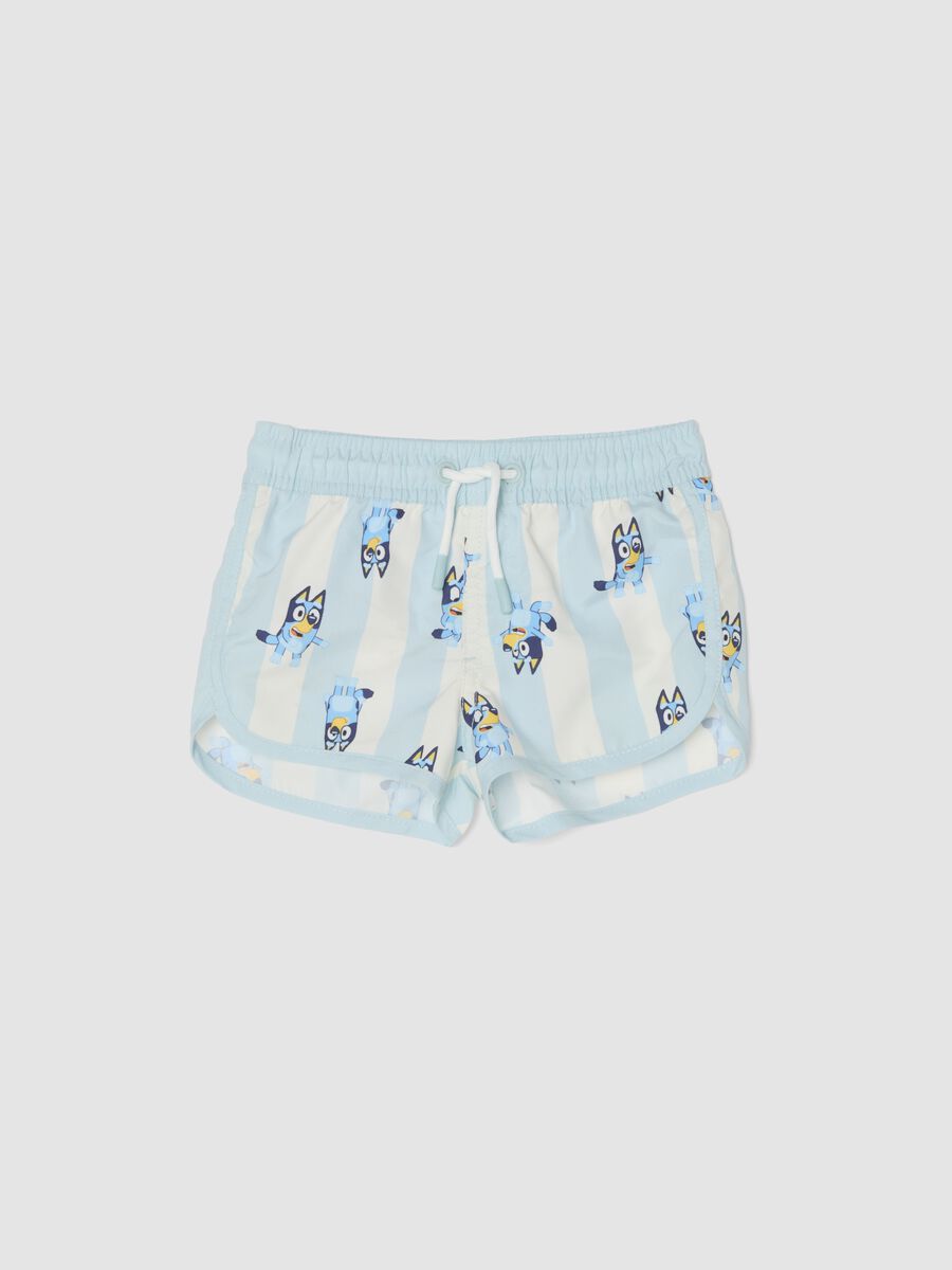 Light blue striped Bluey print swim shorts for boys_0
