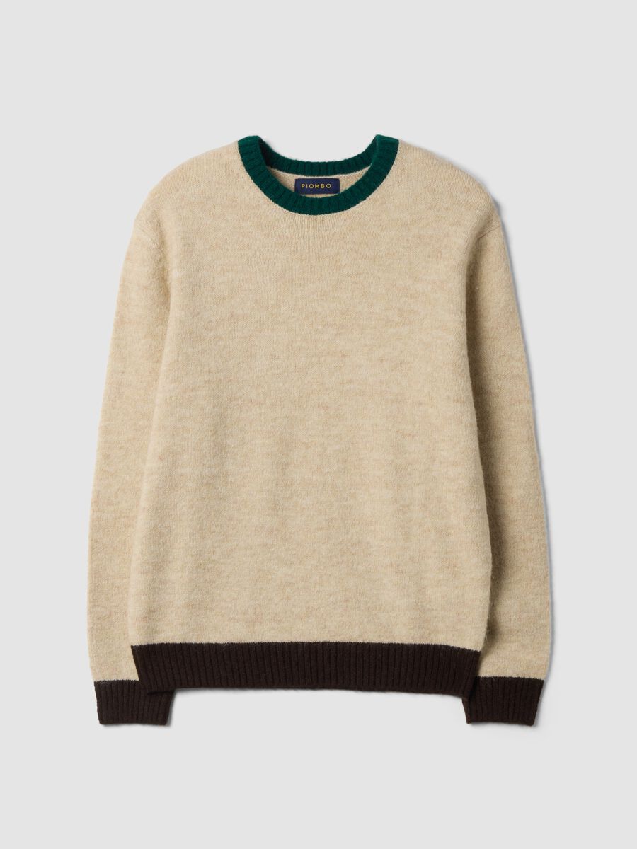 Beige crew-neck jumper in stretch wool and alpaca, regular fit_0