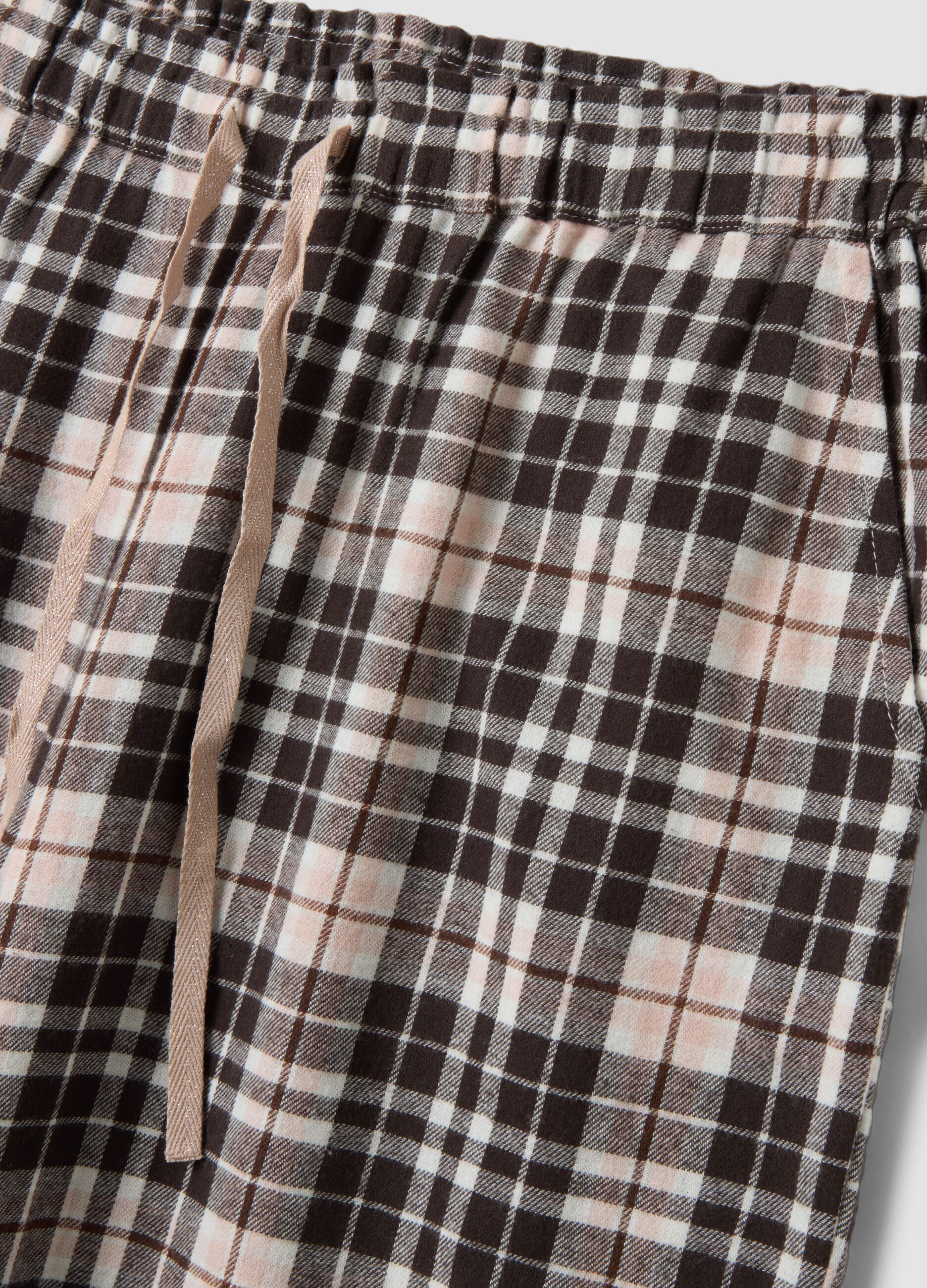 Brown checked organic pure cotton flannel pyjama trousers