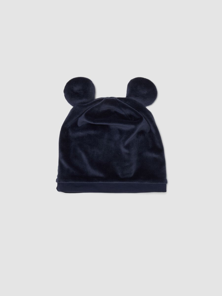 Blue organic cotton hat with appliqu&eacute; ears and Mickey prints_1