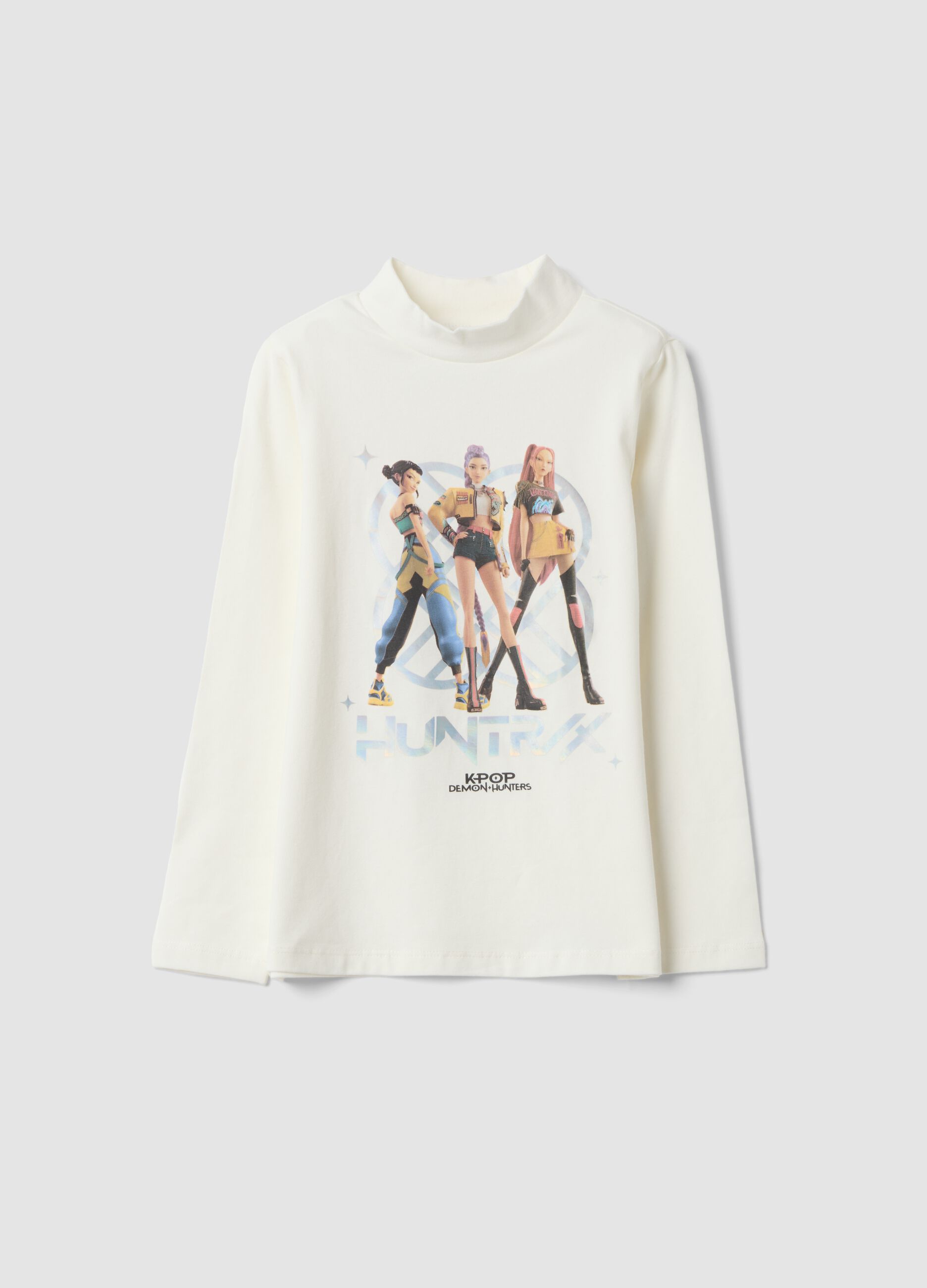 White stretch cotton T-shirt with K-Pop Demon Hunters print